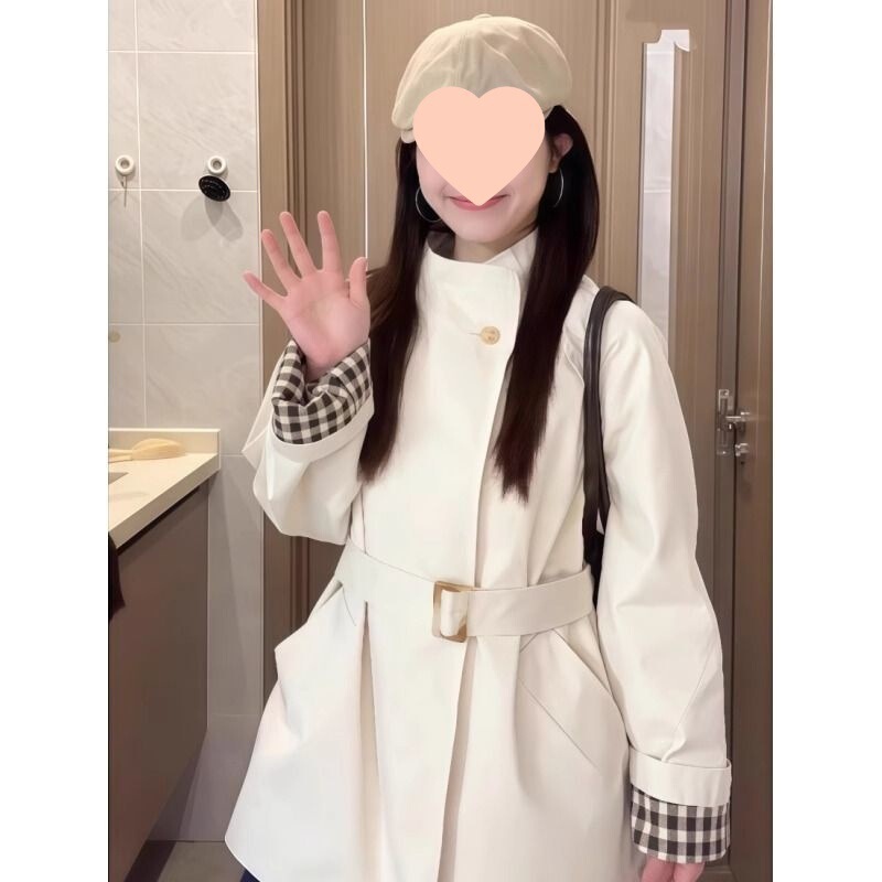 白色立领爆款风衣外套女2025春秋新款中长款小个子高级感韩系休闲|undefined