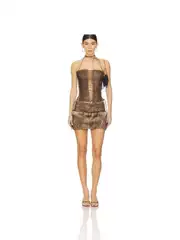 Jaded London Strappy Tube Top Mini Skirt Brown Sexy Style Revolve Niche New Style