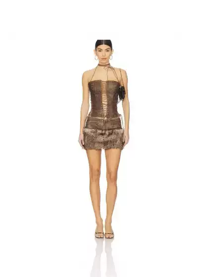 Jaded London Strappy Tube Top Mini Skirt Brown Sexy Style Revolve Niche New Style