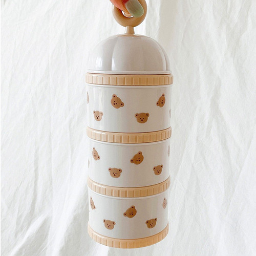 ins Korean Bear Olive Tulip Western Milk Powder Box Infant Portable Three-Layer Storage Box