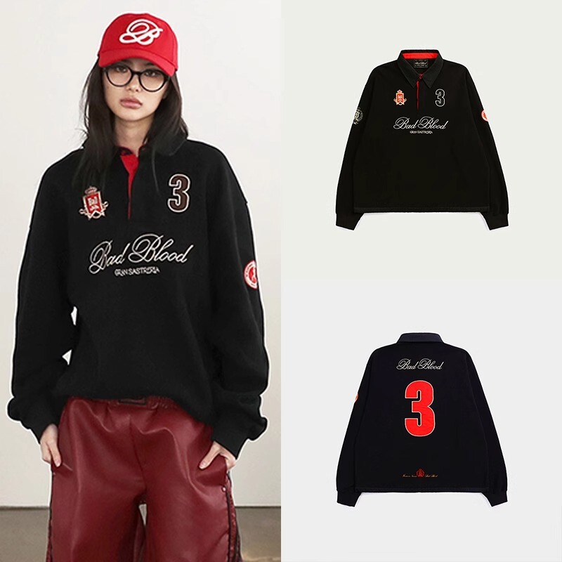 Korean Badblood Bcac Series American Retro Sweatshirt Women's Long-Sleeved Jacket Spring Jersey Rugby Trend
