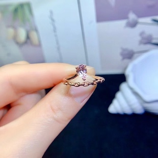 Natural Morganite Ring 925 Silver Inlay Light Luxury Personalized All-match Niche Design Japanese and Korean Hot-selling Main Stone 5*7