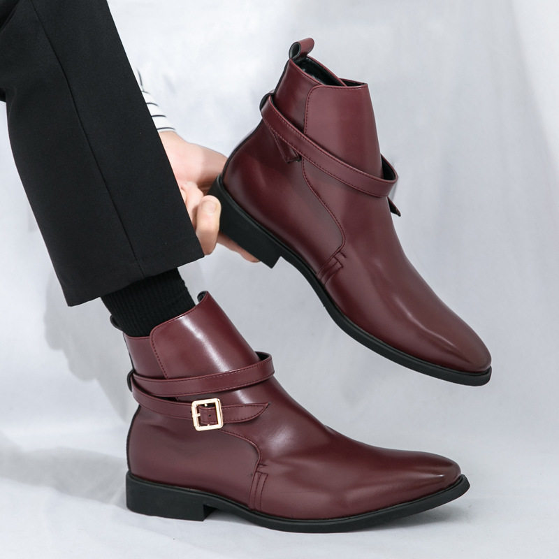 Zapatos de cuero transfronterizos de alto nivel para hombres, zapatos casuales de hebilla de moda británica, zapatos casuales de punta, zapatos comerciales de tamaño grande para hombres antideslizantes