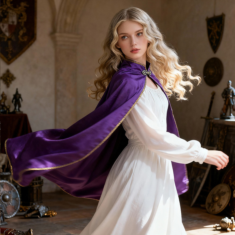 Cross-Border New Medieval Velvet Cloak, Retro Gold-Rimmed Halloween Cloak, Stage Performance Costume, Renaissance