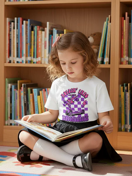 European and American Girls' Cartoon Back-To-School Season Printed Summer Casual Children's Milk Silk Round Neck Short-Sleeve T-Shirt