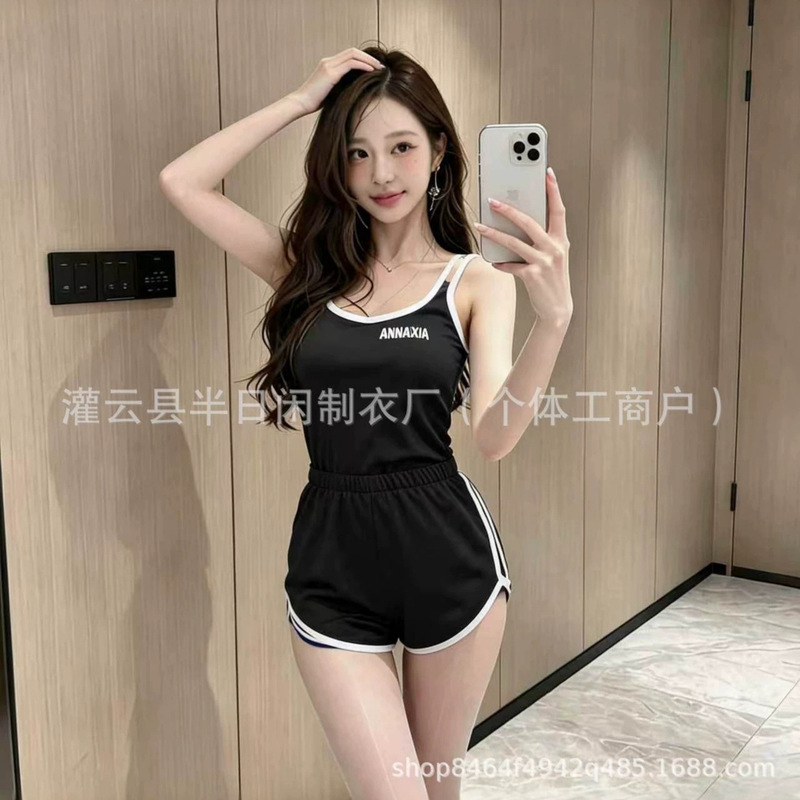 Half Day Leisure Hot-Selling Slim Fit Camisole Jumpsuit Shorts Two-Piece Set for Women Casual Fitness Running Basic Sportswear