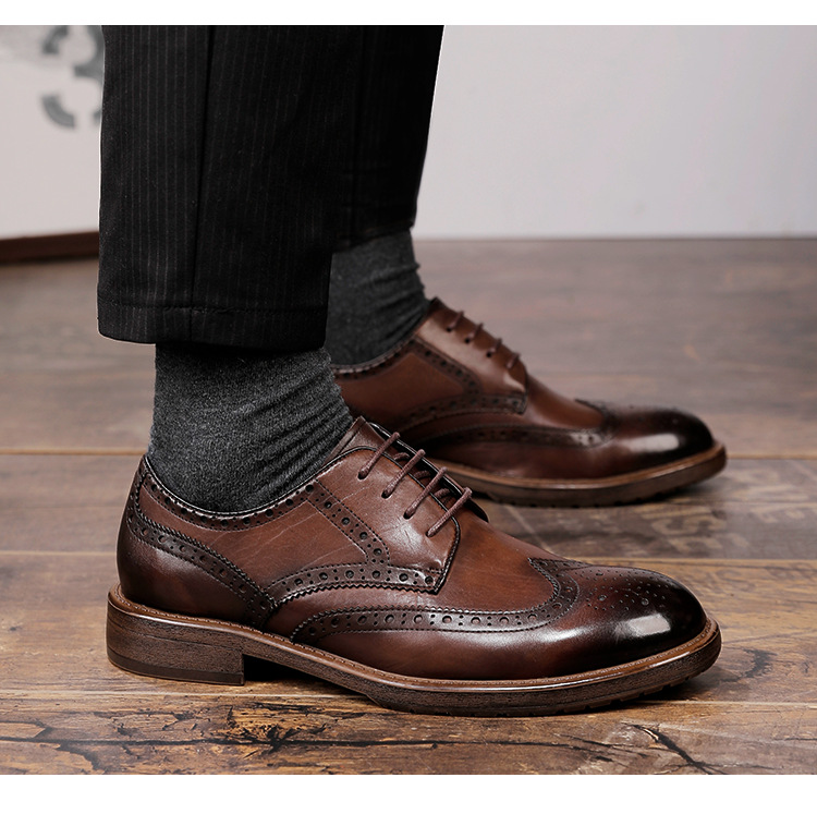 Herrenschuhe Brogue-Schuhe Leder Oxford-Schuhe Business Casual Dress Schuhe Brock Carved Hochzeitsschuhe Derby_voghion.com