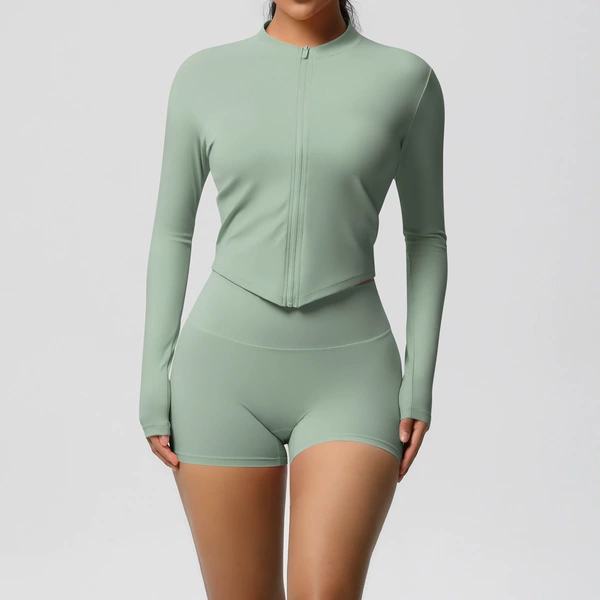 7106 Zipper Jacket + 7101 Shorts Set - Basil Green