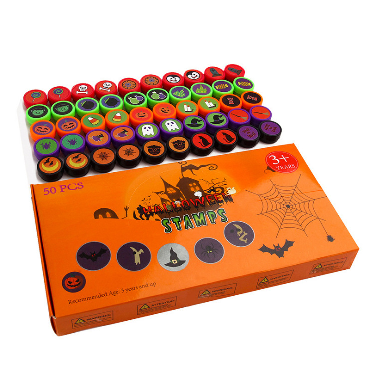 厂家直供万圣节印章儿童玩具印章套装50PCS手账绘画装饰工具批发