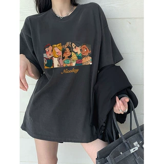 200G深灰色t恤女夏季美式复古潮牌短袖hiphop纯棉印花上衣