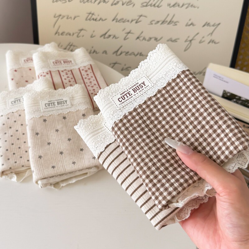 8220 French Cream Appearance Houndstooth Floral Cotton Feel Women's Underwear Category a Pure Cotton Extended Crotch Bottom 10A