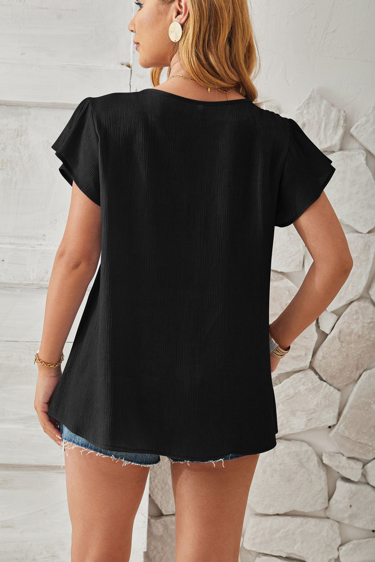 Women's T-shirt Short Sleeve T-Shirts Sequins Simple Style Solid Color display picture 12