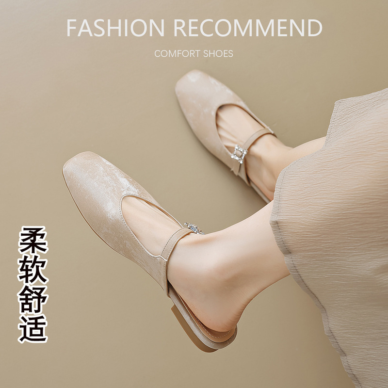 Summer Baotou Half Slippers for Women to Wear Outside When Going Out 2025 New Style with Rhinestones Mary Jane Half Slippers for Women with Skirts