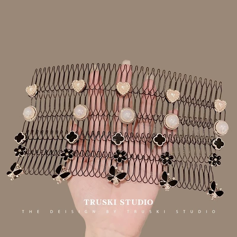 Hair comb clip long decorative comb, anti-breakage styling with pearl & floral accents
