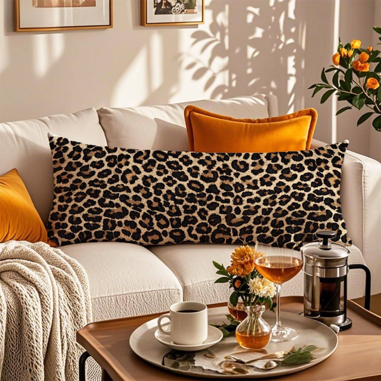 American Leopard Print Style Life-Size Pillow Cover with Picture Pillow Cover Digitally Printed Long Pillow Cover with Zipper Decorative Pillow Cover