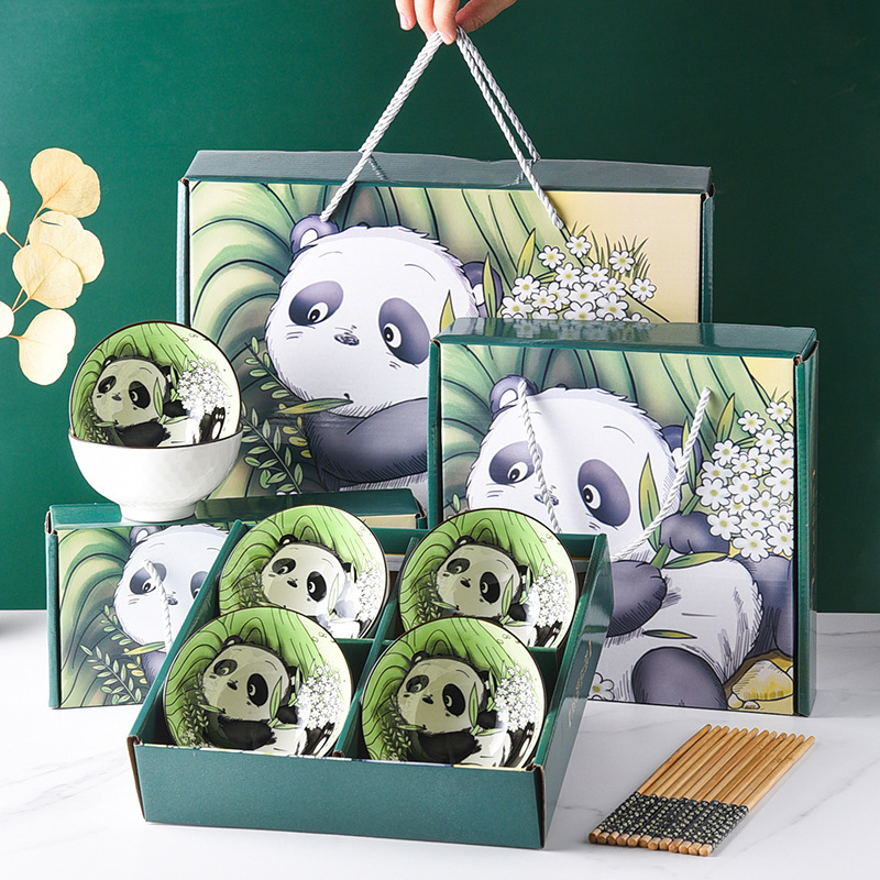 Panda Underglaze Color Bowl and Chopsticks Set Sichuan Bank Gift Bowl Gift Box Small Promotional Promotion Chinese-Style White Porcelain Tableware Panda Underglaze Color Bowl and Chopsticks Set Sichuan Bank Gift Bowl Gift Box Small Promotional Promotion Chinese-Style White Porcelain Tableware