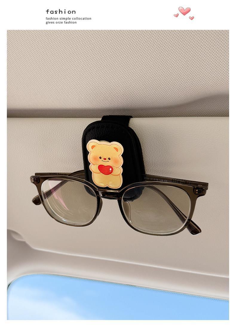 Cute Kt Cat Car Glasses Holder, Car Sun Visor Multifunctional Sunglasses Holder, Sunglasses Card and Receipt Holder