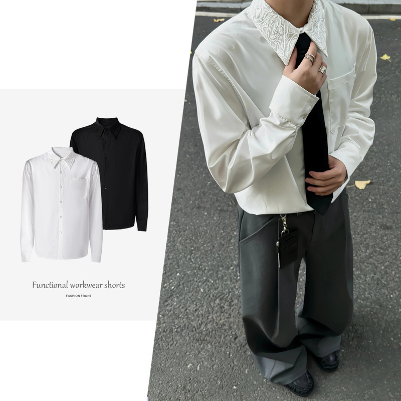 【Csmy】Embroidered Floral Collar Shirt*4Junks Suit Cut with Natural Mother-Of-Pearl Buttons, Elegant Long-Sleeve Jacket