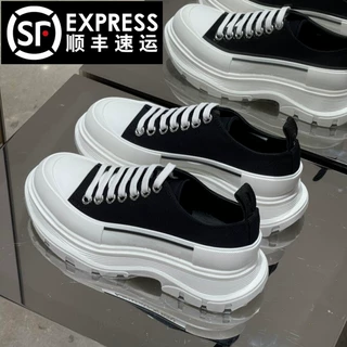 麦昆帆布鞋女2025新款厚底透气老爹鞋松糕休闲运动板鞋小白鞋增高