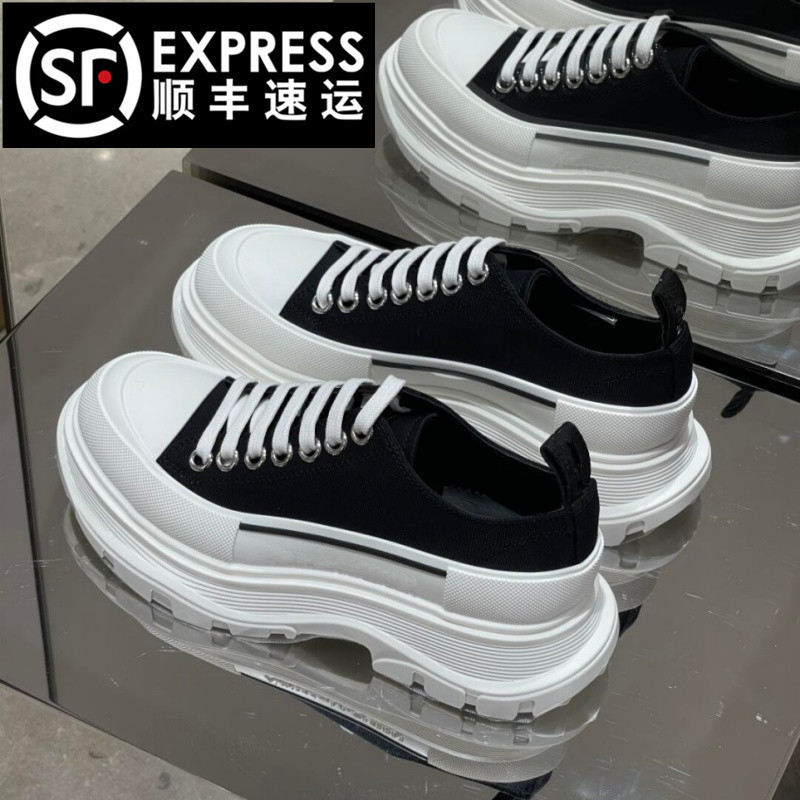 Mcqueen Canvas Shoes for Women 2025 New Thick-Soled Breathable Dad Shoes Platform Casual Sports Sneakers White Shoes Height-Increasing