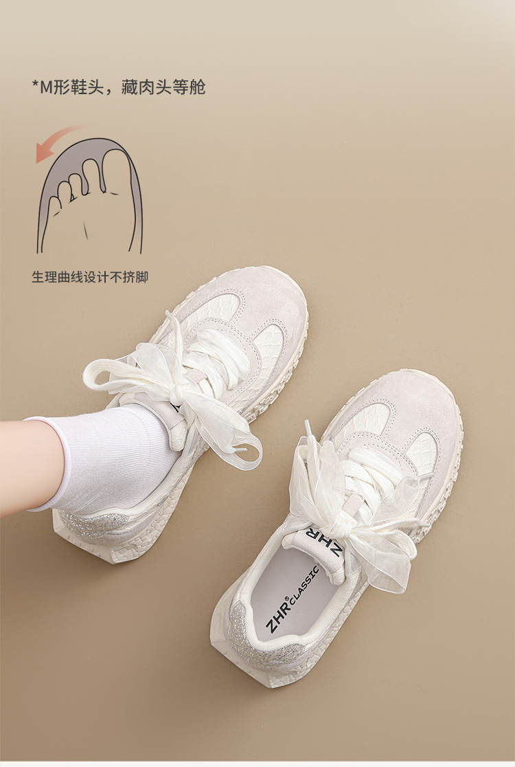 Giày sneaker nữ đế dày cổ điển mũi tròn dây buộc phong cách Đức huấn luyện — Màu hồng chi tiết 7