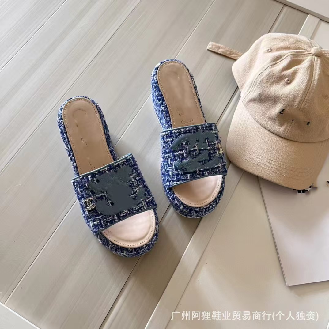 Verano nuevo fondo grueso una sandalera bordado versátil muffin fondo aumento de altura pendiente con fragancia sandalias de fondo plano para mujeres