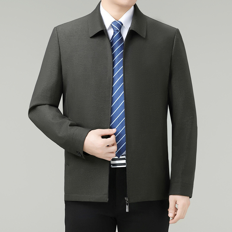 Brand High-End Executive Middle-Aged Men's Wool Short Coat, Business Casual Lapel Style, Spring and Autumn Large Size Jacket