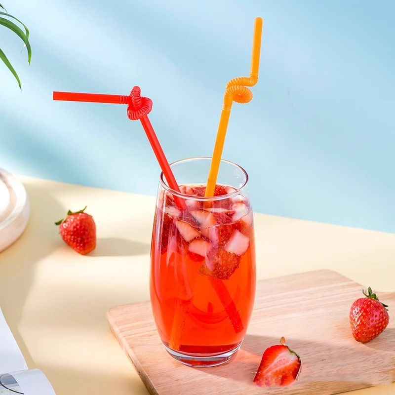 Pajita larga de arte de embalaje independiente desechable Pajita de jugo de té con leche de bebida de color curvo único