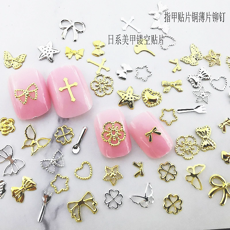 Трансграничные мини-заклепки с бантом ногтей украшения цветы гинкго билоба листья вишни бабочка любовь крест маникюр
