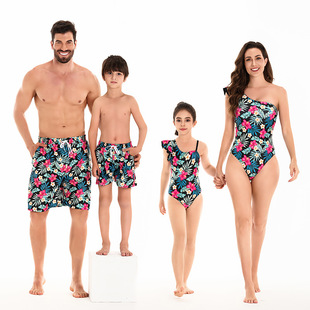 Cross-border Parent-child Swimsuit New Family Suit for Father and Son Mother and Daughter Swimsuit Beach Pants for a Family of Four Swimsuit