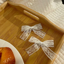 白色蕾丝lolita蝴蝶结发夹高颜值超仙甜美发卡清纯头发饰鸭嘴夹子