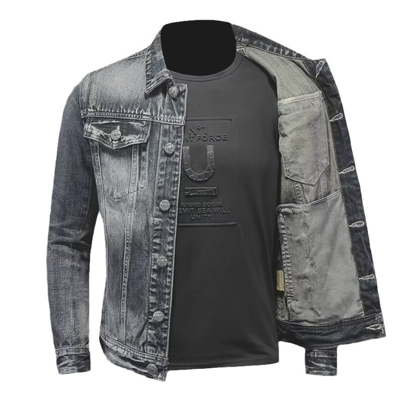 Chaqueta de vaqueros masculina primavera y otoño retro lavado con agua hace vieja chaqueta de vaqueros de manga larga casual delgada de moda