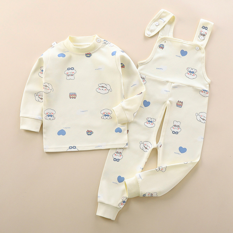 Children's underwear suit two-piece set baby spring and autumn suspender pants suit belly protection open autumn clothes long pants one-piece delivery Children's underwear suit two-piece set baby spring and autumn suspender pants suit belly protection open autumn clothes long pants one-piece delivery