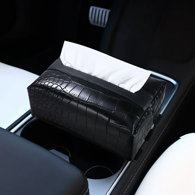 Car Tissue Box, High-End Crocodile Pattern Armrest Box, Seat Back Tissue Storage Box, New Creative Multi-Functional Tissue Box (Car tissue box/set) - armrest-box-strap-black