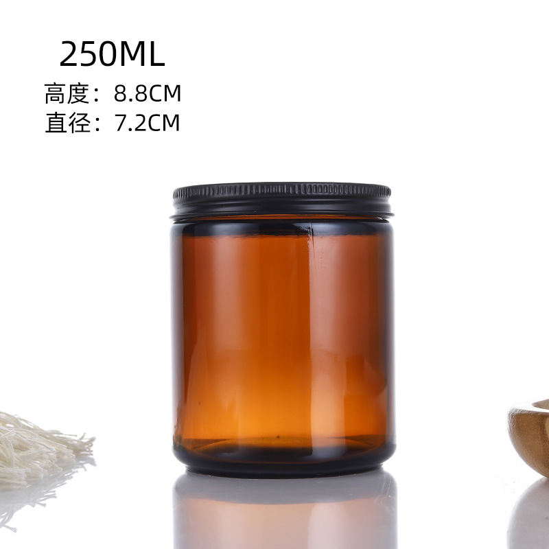 250ml taza de vela de vidrio marrón aromaterapia diy taza vacía con tapa botella de vela de vidrio transparente candelero fragancia taza vacía