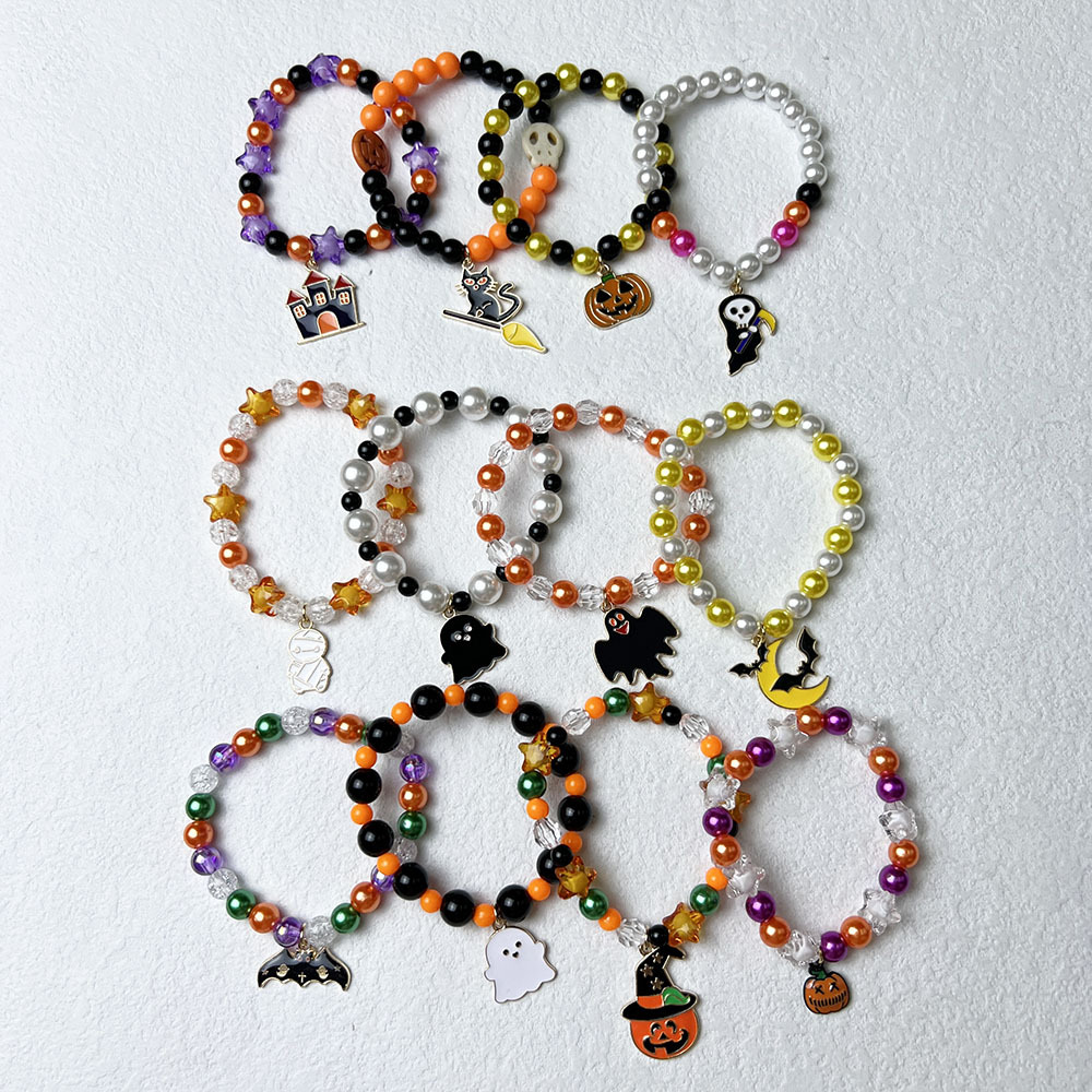 15g Weight Bracelets Classification Retro Pumpkin Cat Skull Arylic Beaded Bracelets Halloween Wholesale