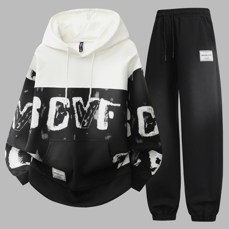 Trajes deportivos casuales juveniles hombres nuevos primavera y otoño tendencia guapo versátil chaquetas con capuzas de dos piezas