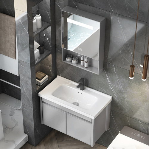 Compact Space Aluminum Bathroom Cabinet with Washbasin: Narrow-Edge Basin Cabinet Integrated Vanity Unit for Toilets