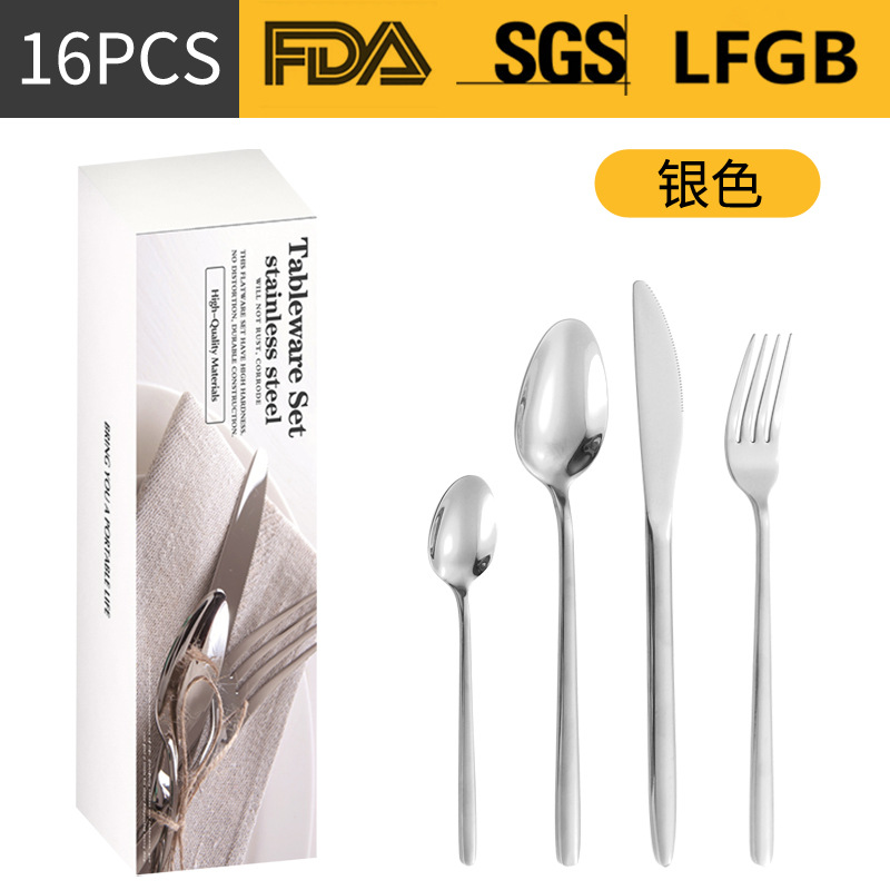 Productos transfronterizos de acero inoxidable cuchillo y tenedor cuchara set 16 / 24 piezas set redondeada engrosado cuchillo y tenedor cuchara set de filete