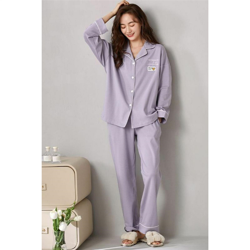 100% pijamas Pantalones de algodón de manga larga de primavera y otoño de las mujeres 2024 nuevo traje de ropa de abrigo suelta simple