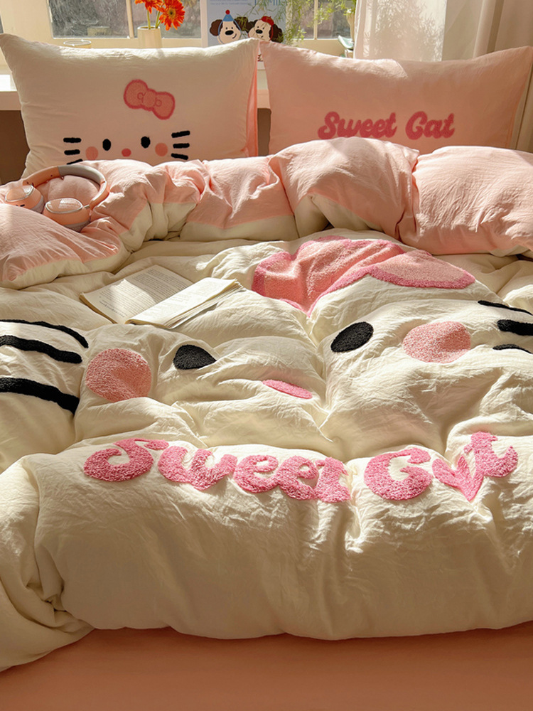Girly Heart Class a Bedding Pure Cotton Four-Piece Set Towel Embroidered Double Quilt Cover Bed Bed Sheets Three-Piece Set