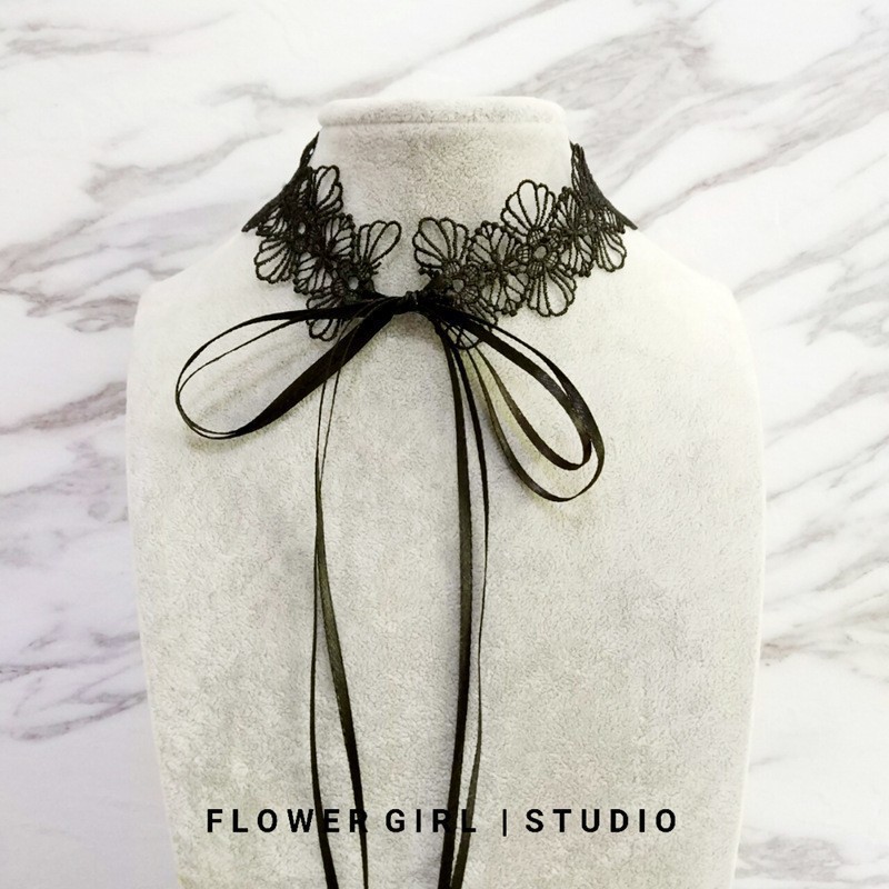 【T11】블랙 레이스 넥 링