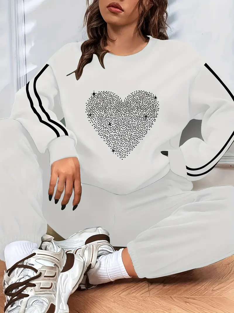 Damen Oversized Pullover Und Hose Set Mit Herz Print Zweiteiler_voghion.com