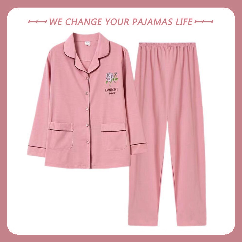 Pijama de algodón femenino primavera y otoño mangas largas dulces y sueltas grande otoño y invierno conjunto de ropa para el hogar