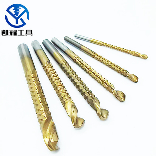 Cross-border sawing and drilling in one high-speed steel round handle titanium-plated woodworking groove multi-functional sawed twist drill set 6-piece set