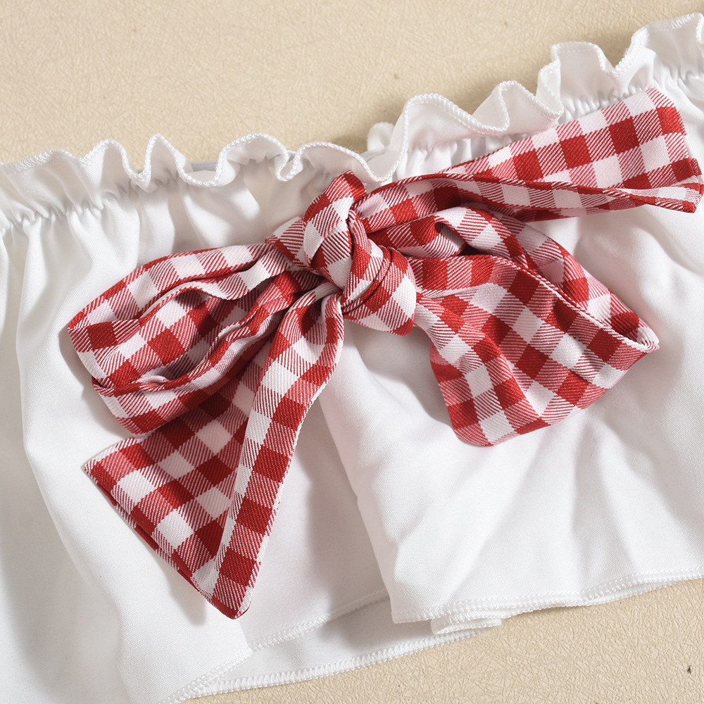 Sexy Cutout Plaid Chest-Wrapped Separated Sleeves Pleated Skirt Women Clothing