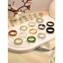 天然新疆和田玉戒指且末糖色青花籽料羊脂白宽窄细男女墨玉石指环