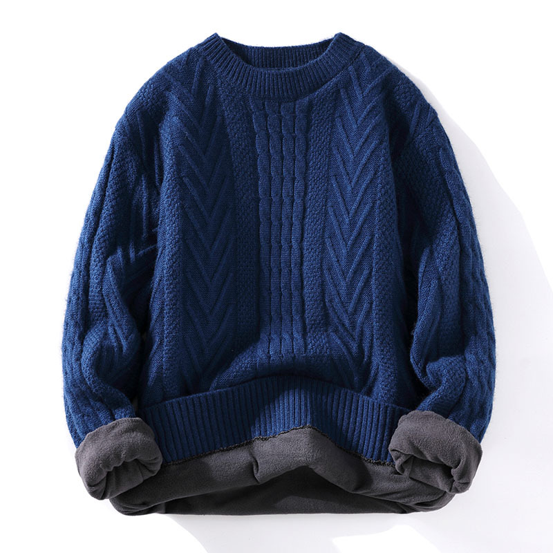 包郵便高品質セーター男性秋冬新型ベルベット保温ニット青年シンプル2023