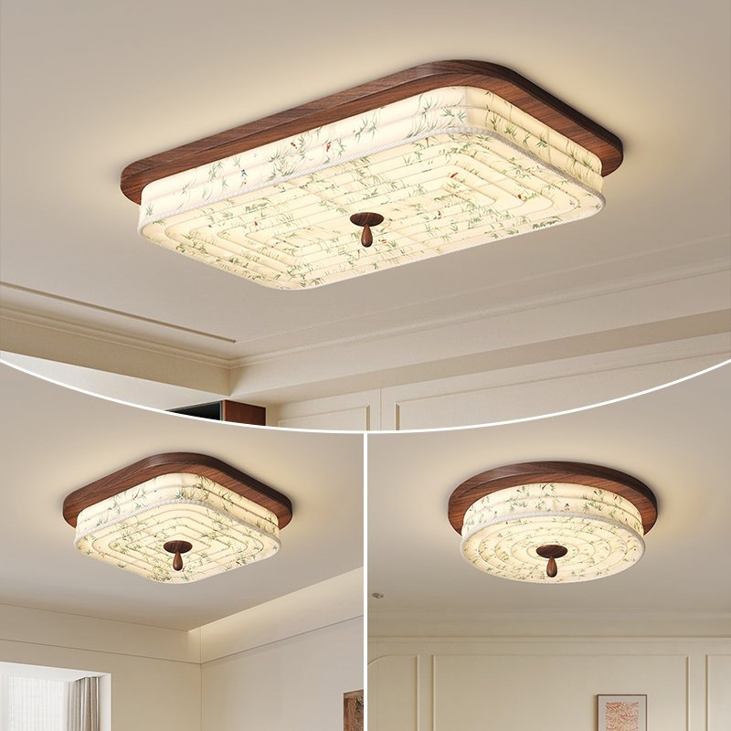 Song Dynasty Aesthetics Walnut-Colored Bedroom Ceiling Lamp New Chinese Style Living Room Dining Room Study Retro Bamboo Print Fabric Art