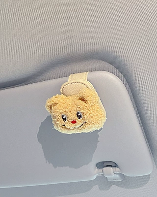 Car Glasses Clip Car Sun Visor Storage Artifact Car Summer Sunglasses Multi-functional Creative Card Holder (Car Glasses Clip/Bill Clip) - mini-beige-leather-glasses-clip-classic-butter-bear-head